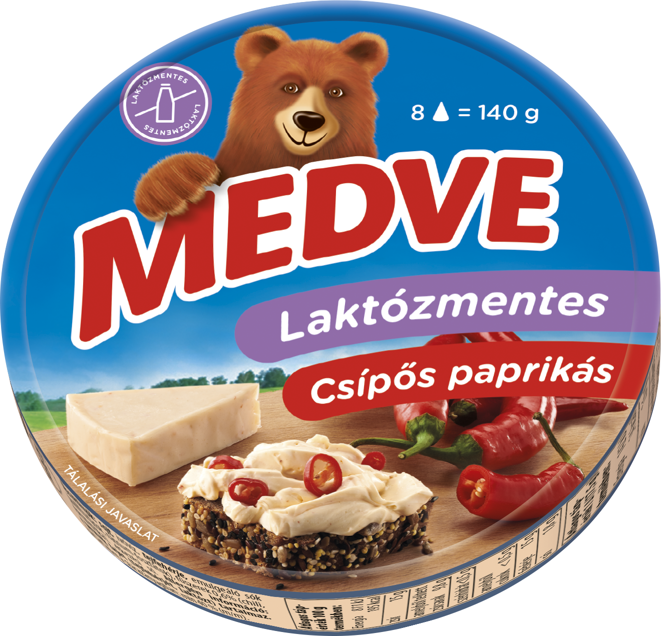 MEDVE LAKTÓZMENTES CSÍPŐS DOBOZOS 140G kenhető, félzsíros ömlesztett sajt